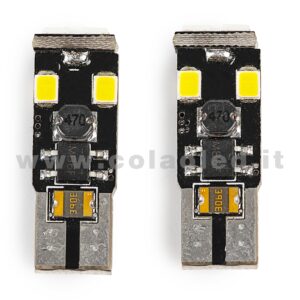 T10 LED 12V CANBUS 2 LAMPADINE MODELLO 6 SMD 3528 BIANCO LATTE NO ERRORE SUPER CANBUS W5W