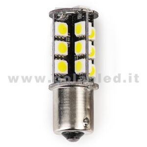P21W 1 POLO 1156 CANBUS 1 LAMPADINA MODELLO 27 CHIP LED BIANCO LATTE NO ERRORE SUPER CANBUS BA15S